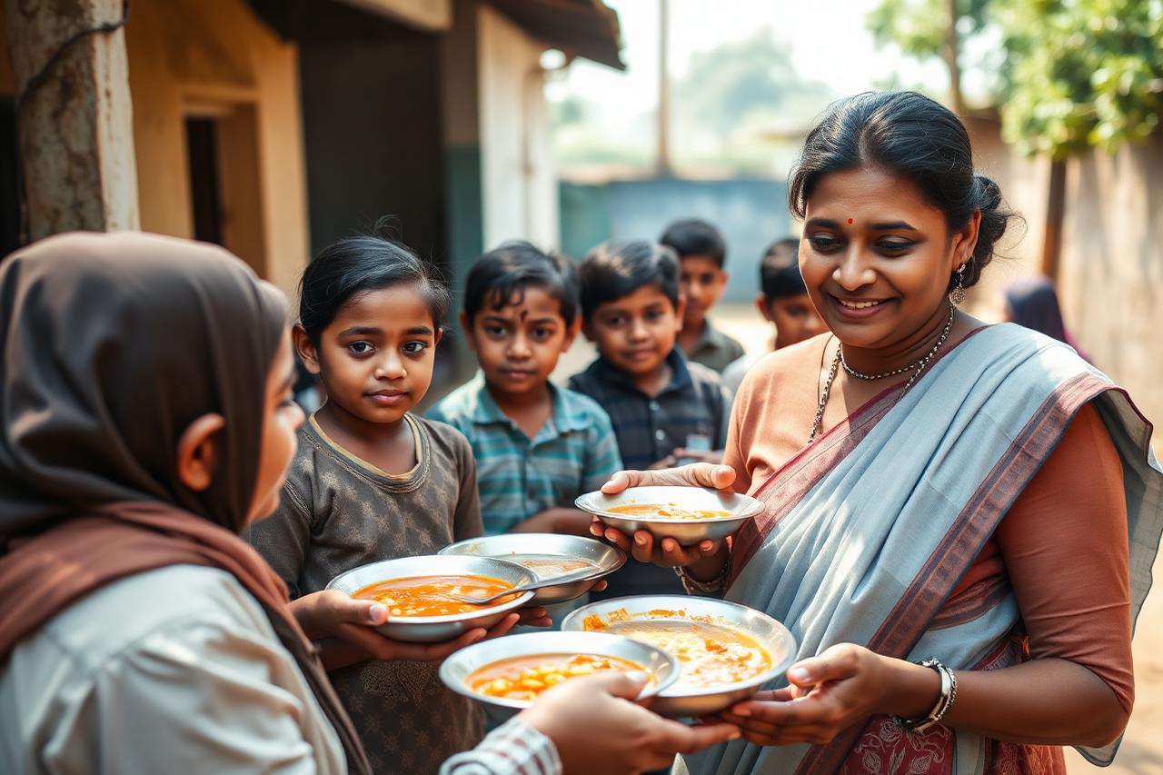 Volunteers distributing food